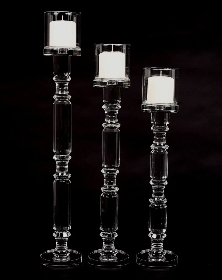Candelabros de Cristal Contemporáneos con Pantalla de Vidrio Transparente 5.5"D 25" de Alto Juego/2 Foto 3 de 4