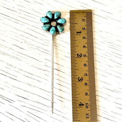 Hair Stick Pin Sterling Turquoise 4in Handmade  Ornament Bun Twist Southwest USA Hair Stick Pin Sterling Turquoise 4in Handmade Ornament Bun  main image 3