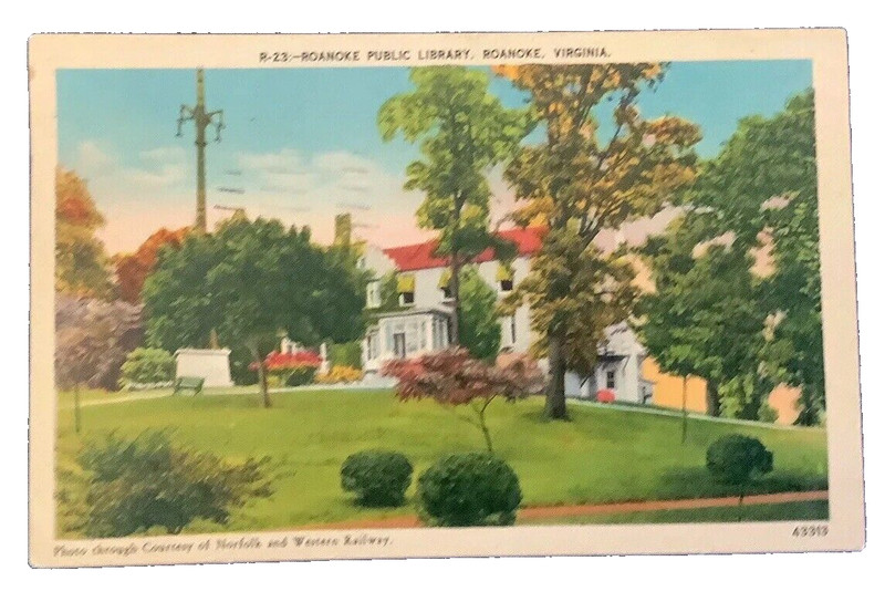 Roanoke VA  Roanoke Public Library 1939 Postcard