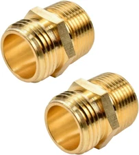 2 Pack 3/4" GHT to 3/4" NPT Male Connector, Brass Garden Hose Fitting, Male Hose