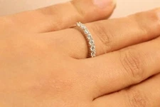 14k White Gold Finish CZ Half Eternity Band Stackable Ring Endless Wedding