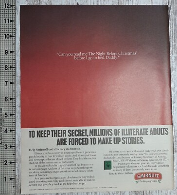 1989 Smirnoff Vintage Print Ad Vodka Literacy America Night Before Christmas
