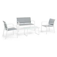 SET SALOTTO ACCIAIO GIARDINO ACCIAIO PISCINA MARE TERRAZZO BALCONE ARENT BIANCO