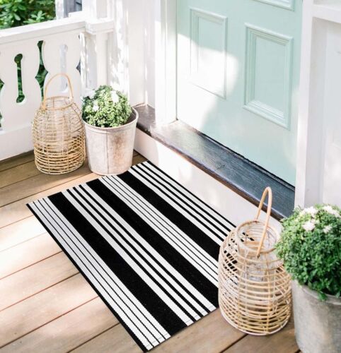 Black and White Door Mat Outdoor Rug 24'' x 35'' Front Porch Rug Washable Ent... - Picture 5 of 9