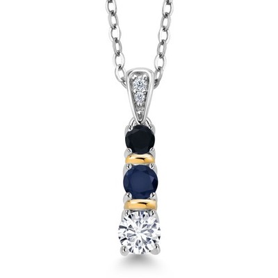 925 Silver and 10K Yellow Gold  White Lab Grown Diamond Sapphire and Onyx