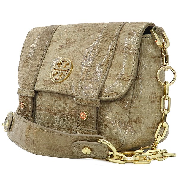 Tory Burch Amanda Logo Chain Shoulder Bag Beige Leather thumbnail 3