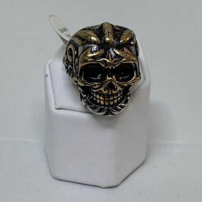 Stainless Steel The Golden Laurel Reaper Skull Ring SZ 10-11