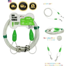 Dog Tie Out Cable 25ft Reflective Strong Lightweight for Small Dogs Up to 35lbs