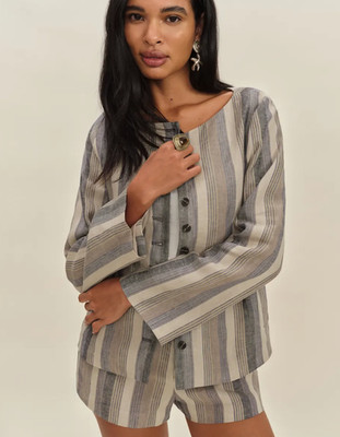 Reformation Lucia Linen Set, Shorts Size 6, Jacket Size S, Pre-Owned