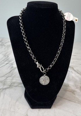 Chavez for Charity 18'' Gunmetal  Ancient Coin Rolo Necklace Signature CFC Bead