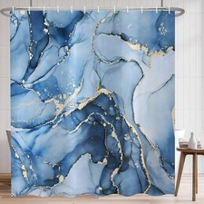 Marble Shower Curtain, Modern Abstract Luxury Gold 72"W x 72"L Pack of 1 Blue