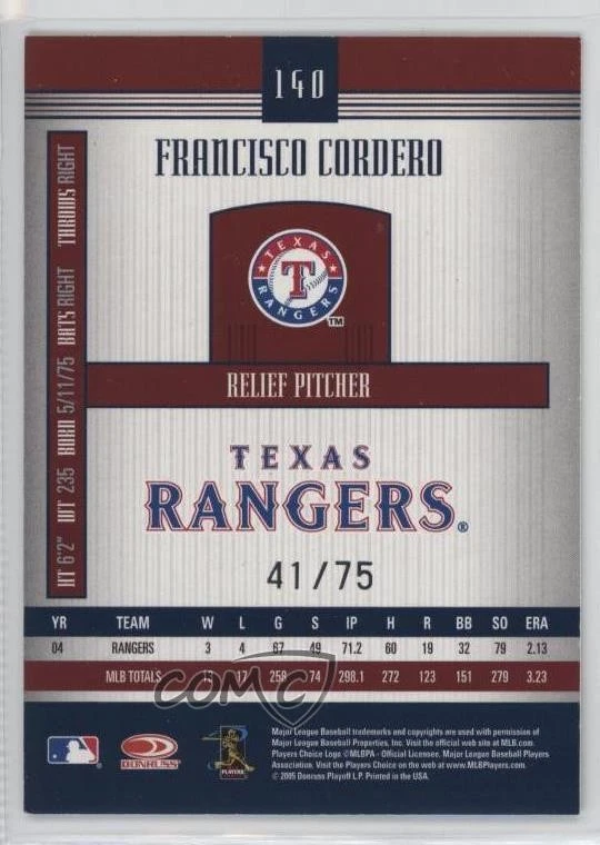 2005 Donruss Signature Series Century Silver /75 Francisco Cordero #140 - Image 2 of 2
