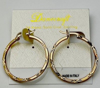 DaneCraft 24 Kt Gold über 925 Sterling Silber D/Schliff Nugget Creolen Ohrringe