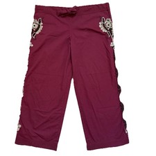 Vintage Urban Outfitters Henna Embroidered Cotton Maroon Y2K Pants Size S NWT