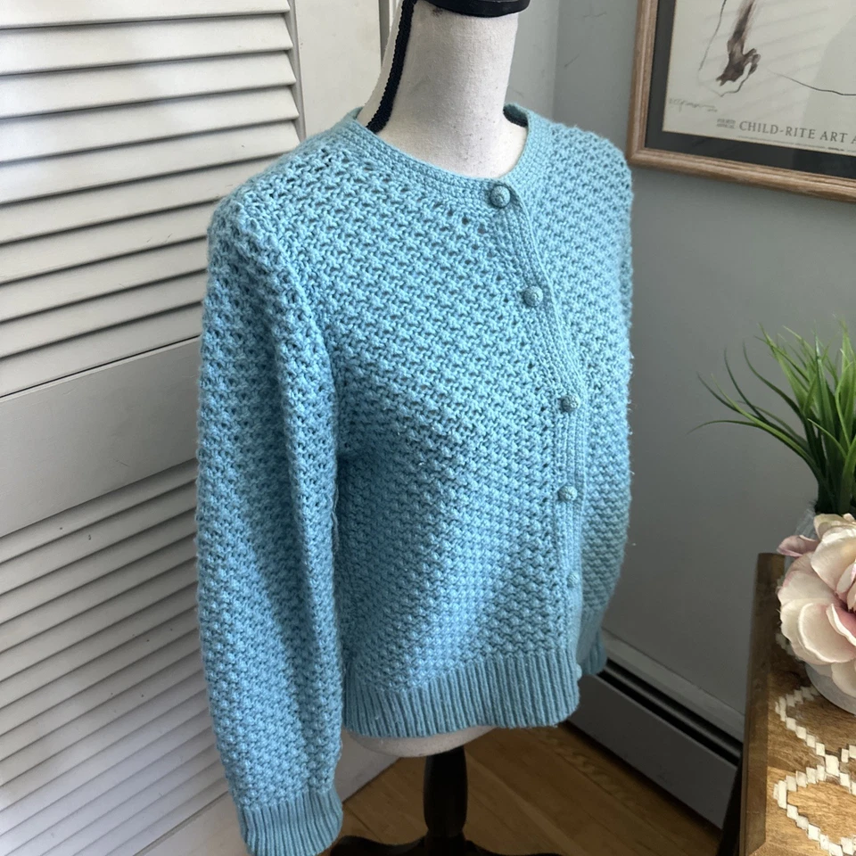 LL BEAN Sweater Womens Large Blue Wool Angora Blend Retro Preppy Grannycore - Image 4 of 4