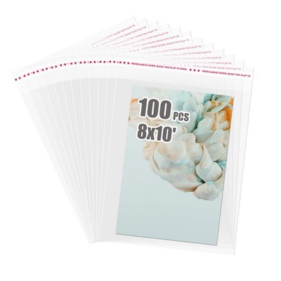 Self Sealing Cellophane Bags 100 PCS Clear Resealable Sleeves Bags for 8x10 P...