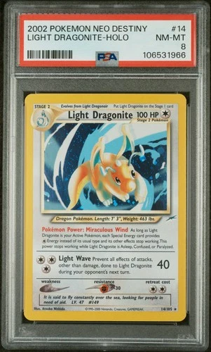 2002 Pokemon Neo Destiny Light Dragonite-Holo #14 NM-MT PSA 8 Holo Rare