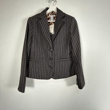 CAbi Womens Black White Pinstripe Blazer Jacket Size 6 Leopard Lining 364 New