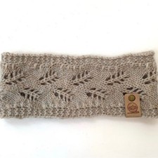 Handmade Knit Fern Headband Ear Warmer - Wool Mohair Silk - Greige - Adult