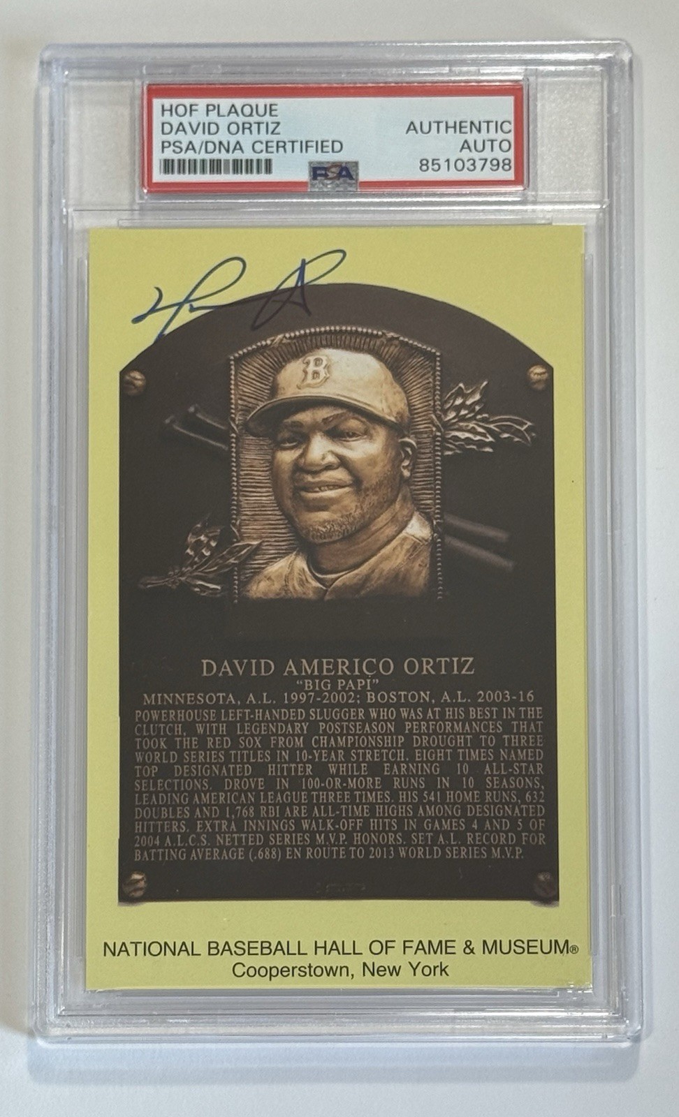 David Ortiz Autographed Signed New York Yankees HOF Plaque Card - PSA/DNA - Red Sox 