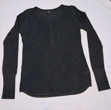 PrAna Henley Women's Blue Wool Blend Waffle Knit Thermal Base Layer, Size Medium