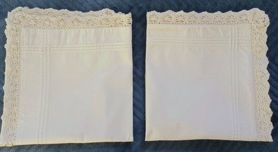 Pair 2 Vtg Ralph Lauren Highfields Pintuck + Crochet Std Pillowcase Shams Cream
