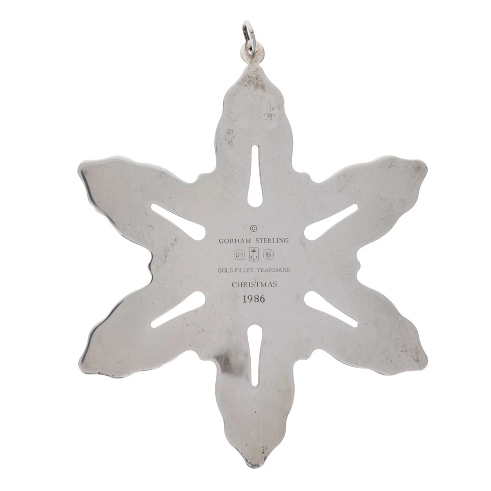 Gorham 1986 Plata Esterlina Oro Navidad Adorno Copo de Nieve 925 Decoración Vintage Foto 2 de 4