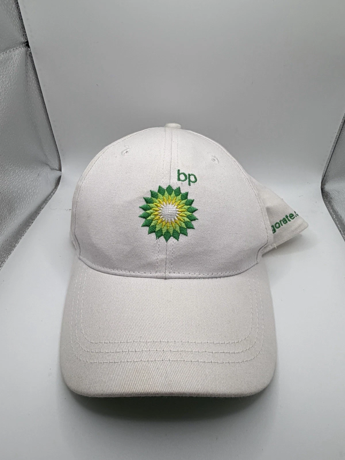 BP Slideback Hat White One Size Embroidered Logo Adjustable 6 Panel