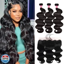 12A Body Wave 3 Bundles with Frontal Human Hair Bundles with 13x4