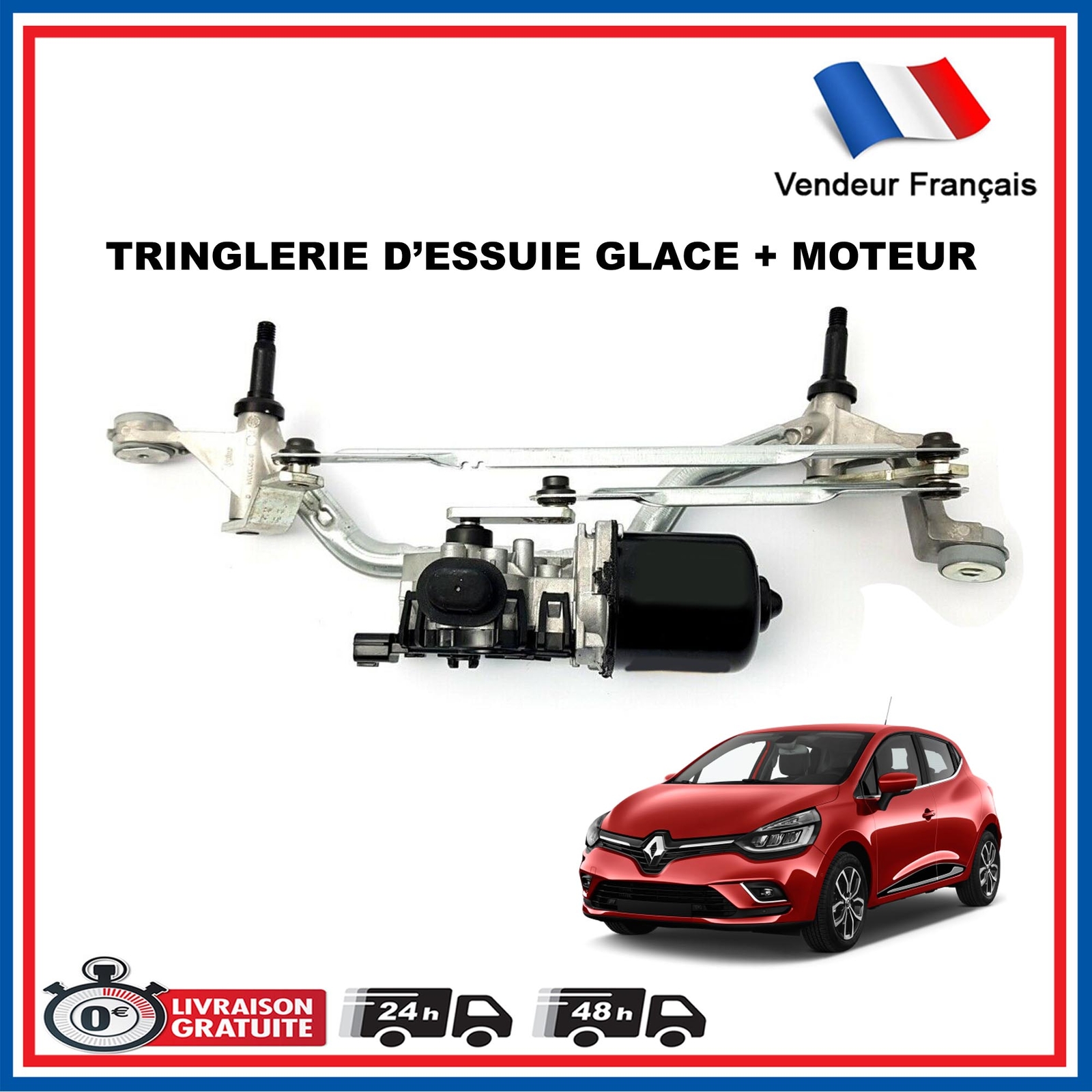 Mécanisme d'essuie-glace silencieux 12V avec moteur intégré Clio 4 avant