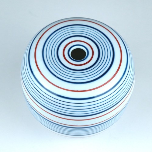 Vintage Tachikichi Japan Porcelain Hair Receiver Jar Bowl - White Red Blue - Picture 3 of 5