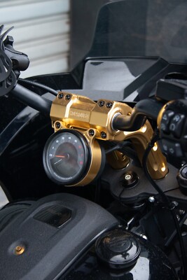 Hoprousa 10'' Height 1&1.25 inch Handlebar Riser with Round Digtal Gauge Gold