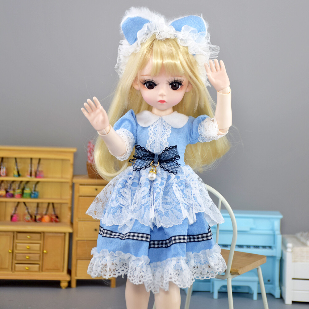 1/6 BJD Doll Toy 12 inch Girl Doll and Blonde Wig Dress