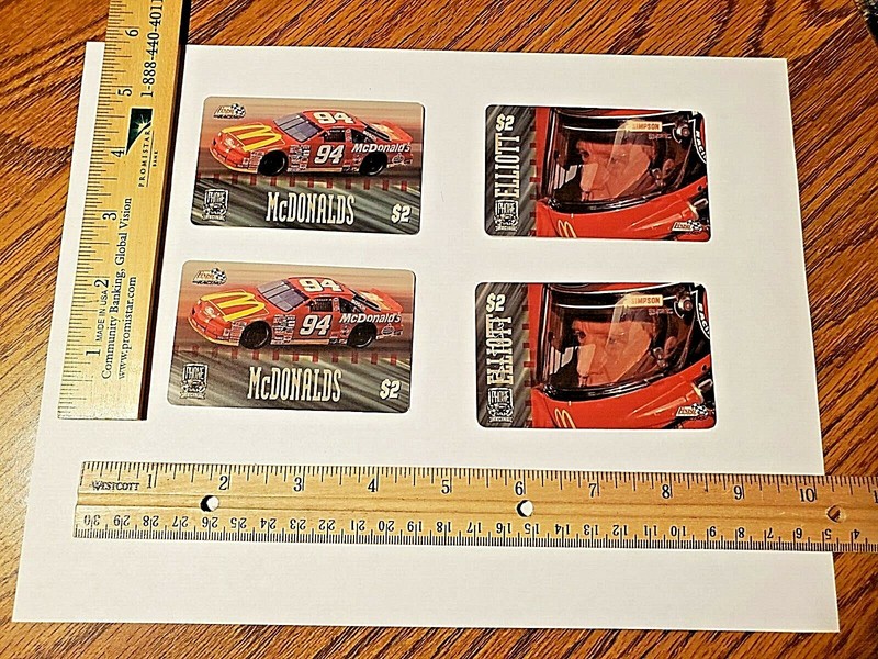 LOT of 4 1996 PhonePak Bill Elliot McDonald's Phone Cards RARE, LIMITED, SEE PIC