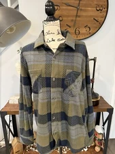 True Religion Mens Large Polar Fleece Shacket Button Shirt Jacket Klamata/Navy