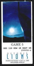 1998 FOOTBALL TICKET CHICAGO BEARS DETROIT LIONS BARRY SANDERS LAST SEASON