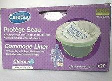 Box of 20 Carebag Toilet Bowl  Bedside Commode Liners with Super Absorbent Pads
