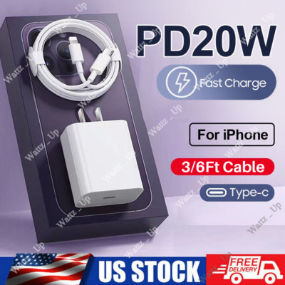 USB C Fast Charger Cable 20W Power Adapter Cube For iPhone 14 13 12 11 X XS XR 8