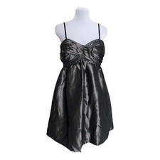 London Times Metallic Gray Formal Evening Beaded Spaghetti Strap Dress Size 8