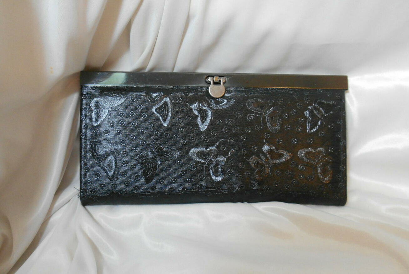 Elegant Black Butterfly Faux Leather Quad-Fold Clutch Wallet by Chuns Fashion