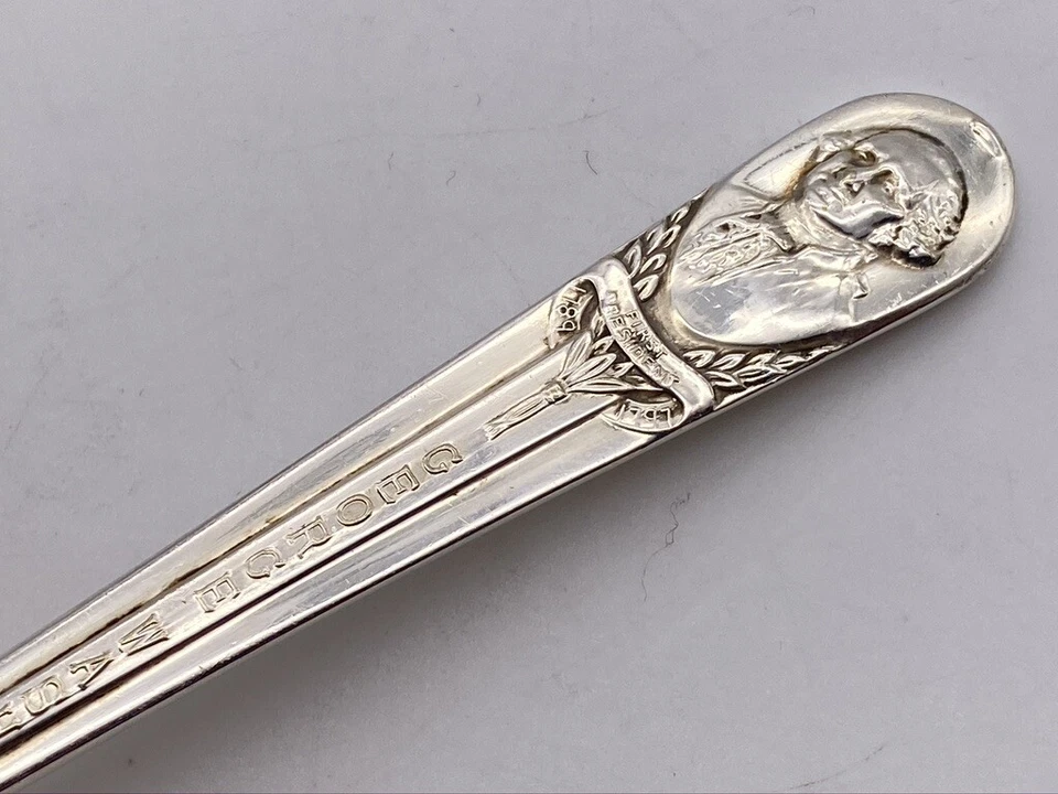Cuchara de recuerdo vintage de 6" George Washington plateada Mundial Roger Mount Vernon Foto 4 de 4