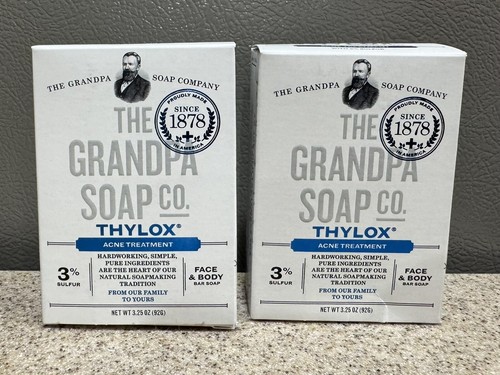 2 NIB The Grandpa Soap Co Thylox Acne Treatment Bar All Natural 3% Sulfur