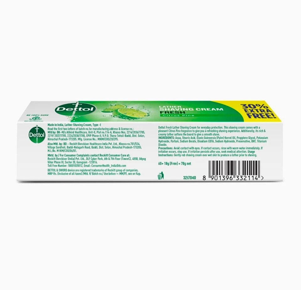 Crema de afeitar fresca Dettol 78 g Foto 2 de 4