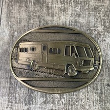 RV Motorhome Camper Road Trip Solid Brass 1980s Vintage Belt Buckle