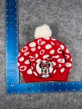 Disney Minne Mouse Heart Beanie Toque Youth 55CM Red Knit Acrylic Blend Pom