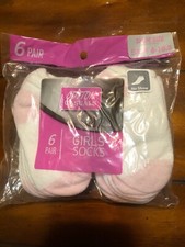 6 Pair GILDAN Cotton Casuals Girls Socks No Show S/CH 6-10.5 WHITE / Light Pink
