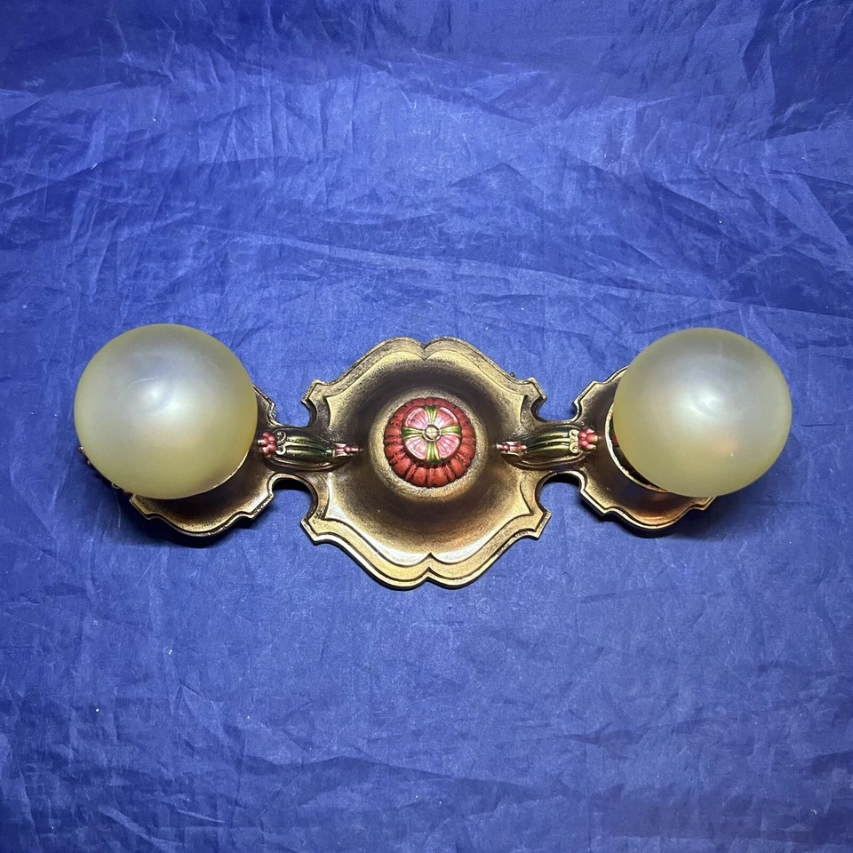 Pair Two Socket Antique Flush Fixtures Nice Finish Rewired 31J - Image 4 of 4