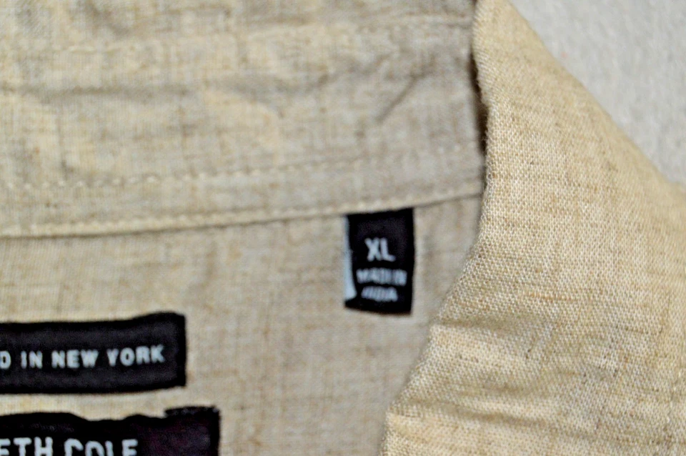 Kenneth Cole Shirt Men's XL Slim Fit Khaki Linen Blend Summer Button-Up - Image 4 of 4