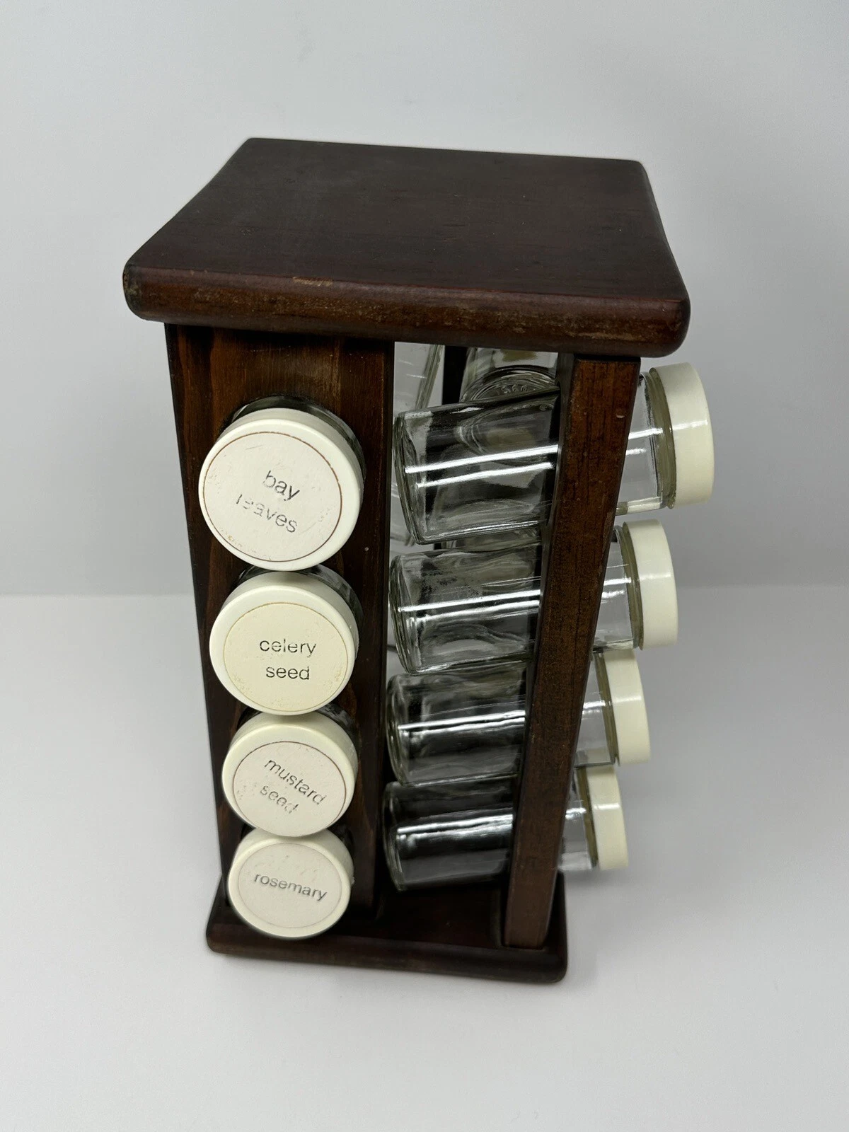 Wooden Spice Rack 16 Count Lazy Susan Spinning Rack With Bottles Vintage