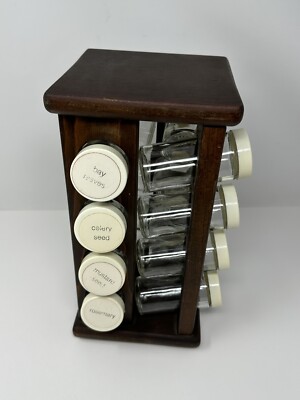 Wooden Spice Rack 16 Count Lazy Susan Spinning Rack With Bottles Vintage